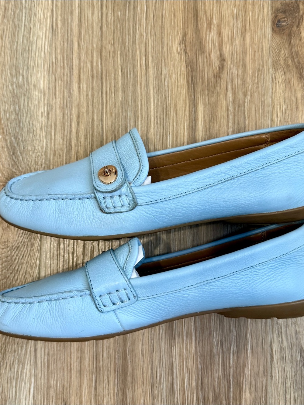 Coach Flash Leather Driving Loafers Sky Blue Size 8.5B - Picture 5 of 8